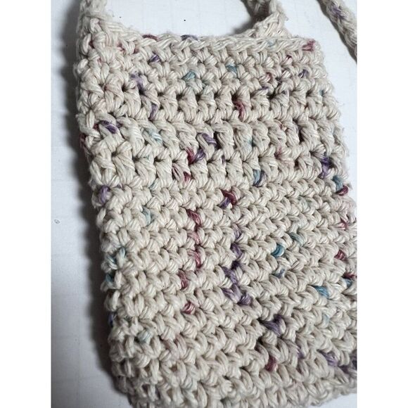 Oatmeal Crochet Woven Shoulder Crossbody Bag Phone Purse Mini Boho Granola Girl - Picture 2 of 5